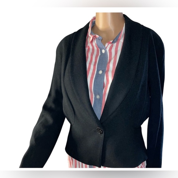 ANNE KLEIN BLAZER SINGLE BUTTON BLACK WOMEN PEAK LAPEL LONG SLEEVE SIZE SIX (6) - Picture 9 of 12